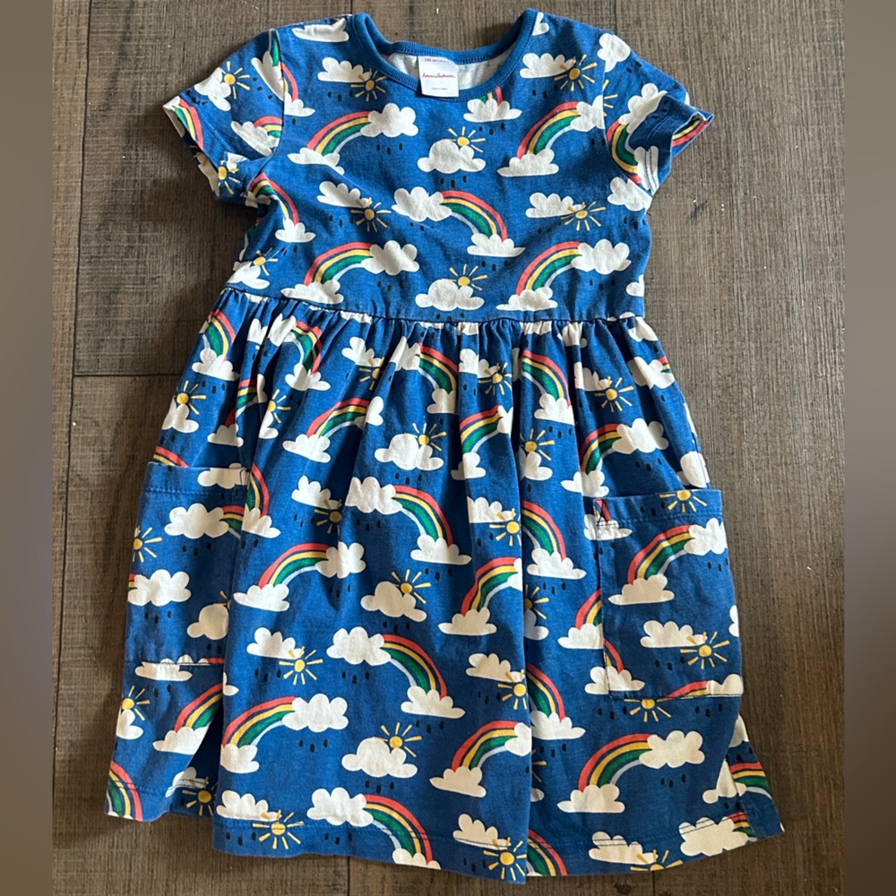 Hanna Andersson Blue Dress with Rainbow and Cloud Design